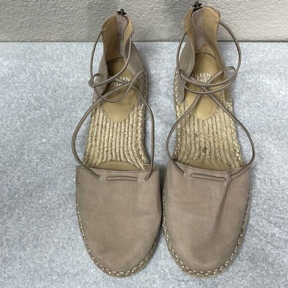 Eileen Fisher Lace Up Espadrille Sandals Lee Beige Tan Suede DIY Needs Repair 9 - Picture 3 of 11